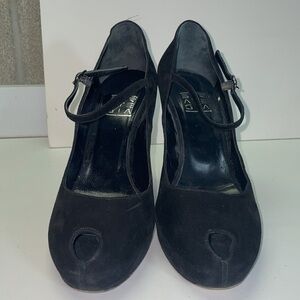 🐦‍⬛Strategia Black suede, Mary Jane peep toe heels